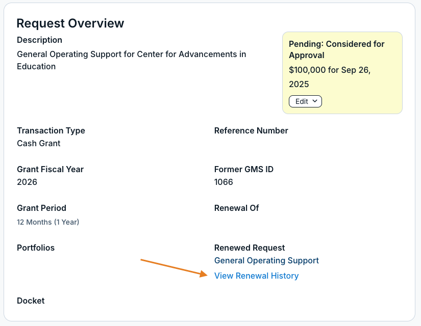 view renewal history option