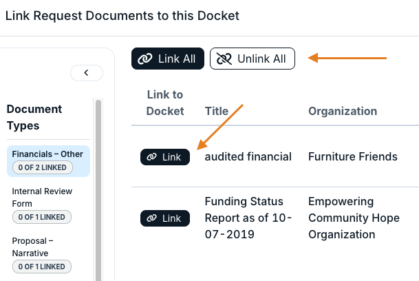 link and unlink buttons