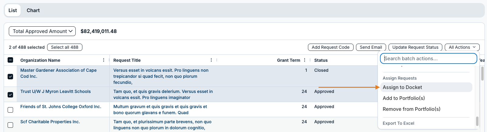 assign to docket option