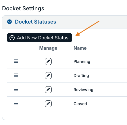 add new docket status button