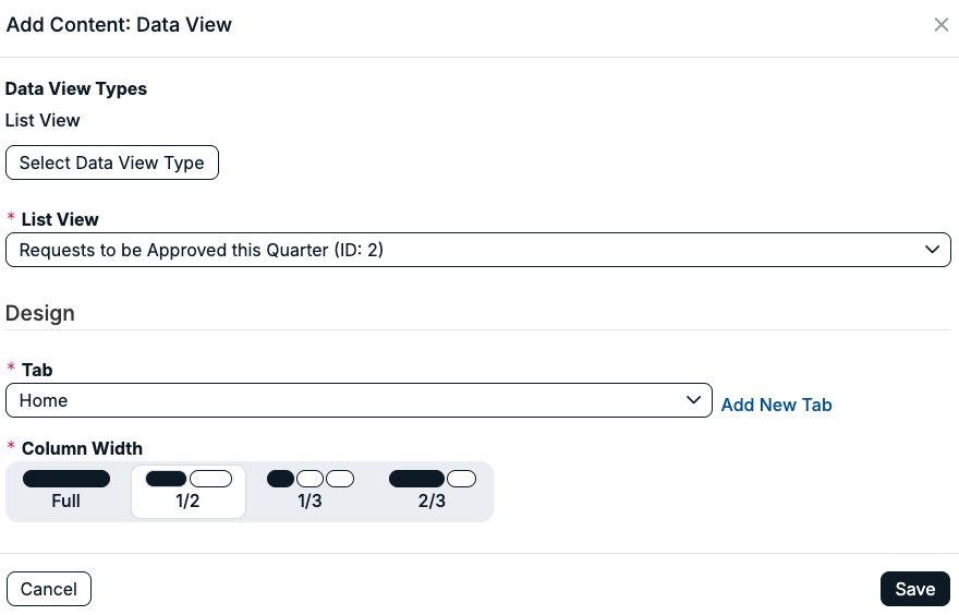 data view modal