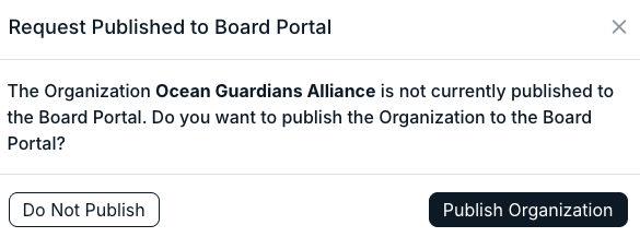 request published to board portal modal