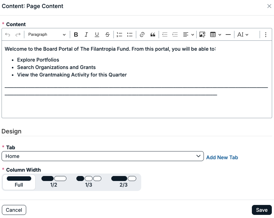 page content modal