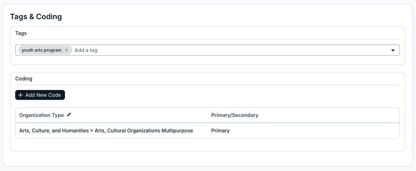 tags & coding tab