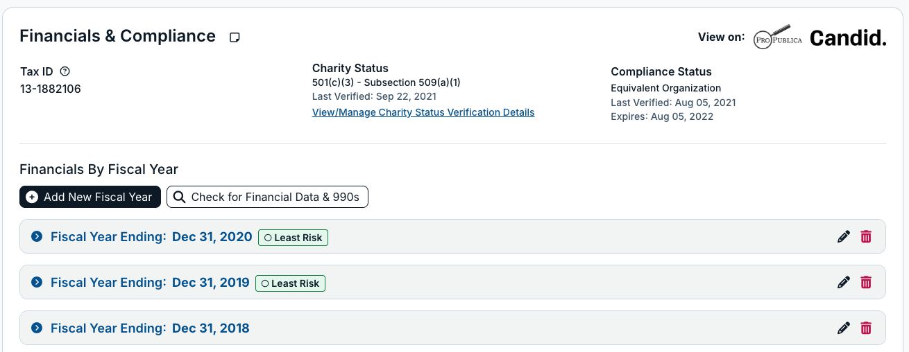 financials & compliance tab