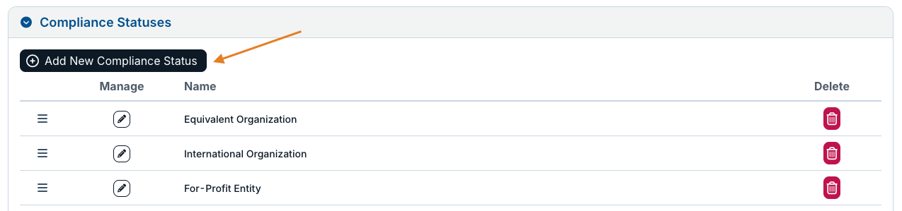 add new compliance status button