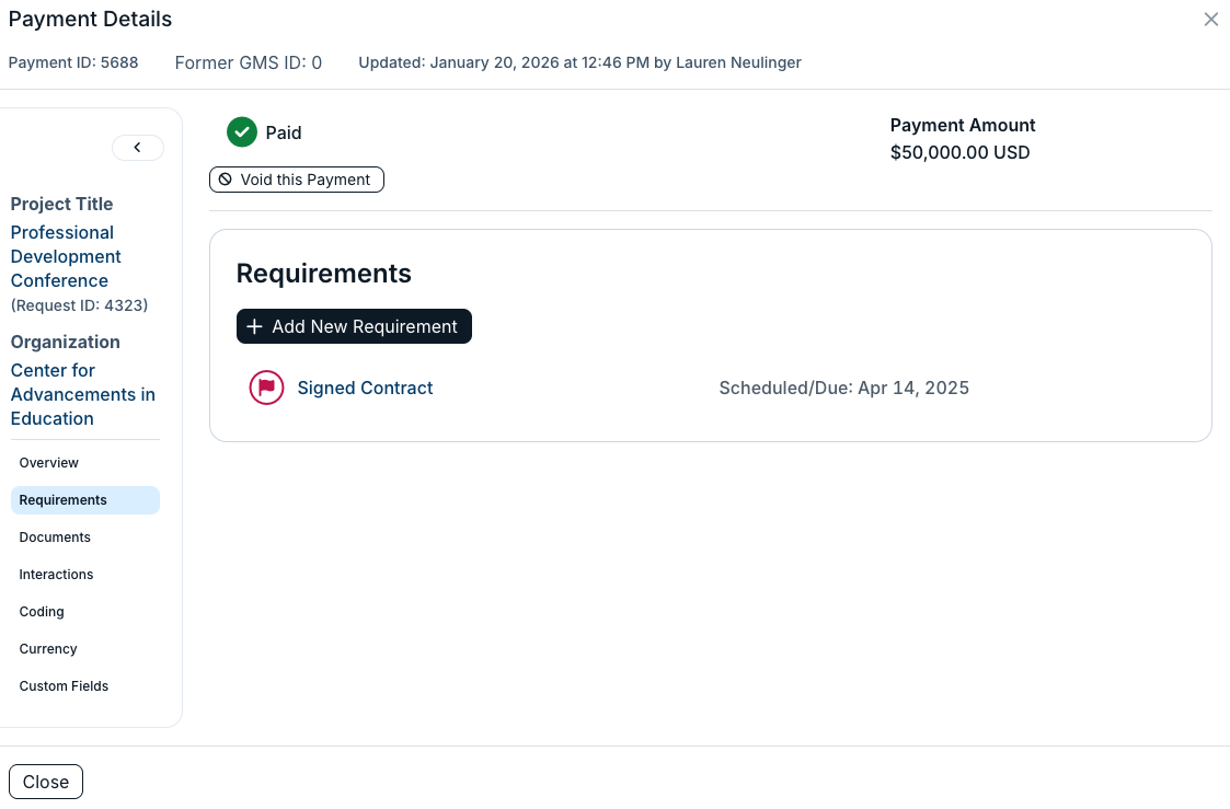 requirements tab