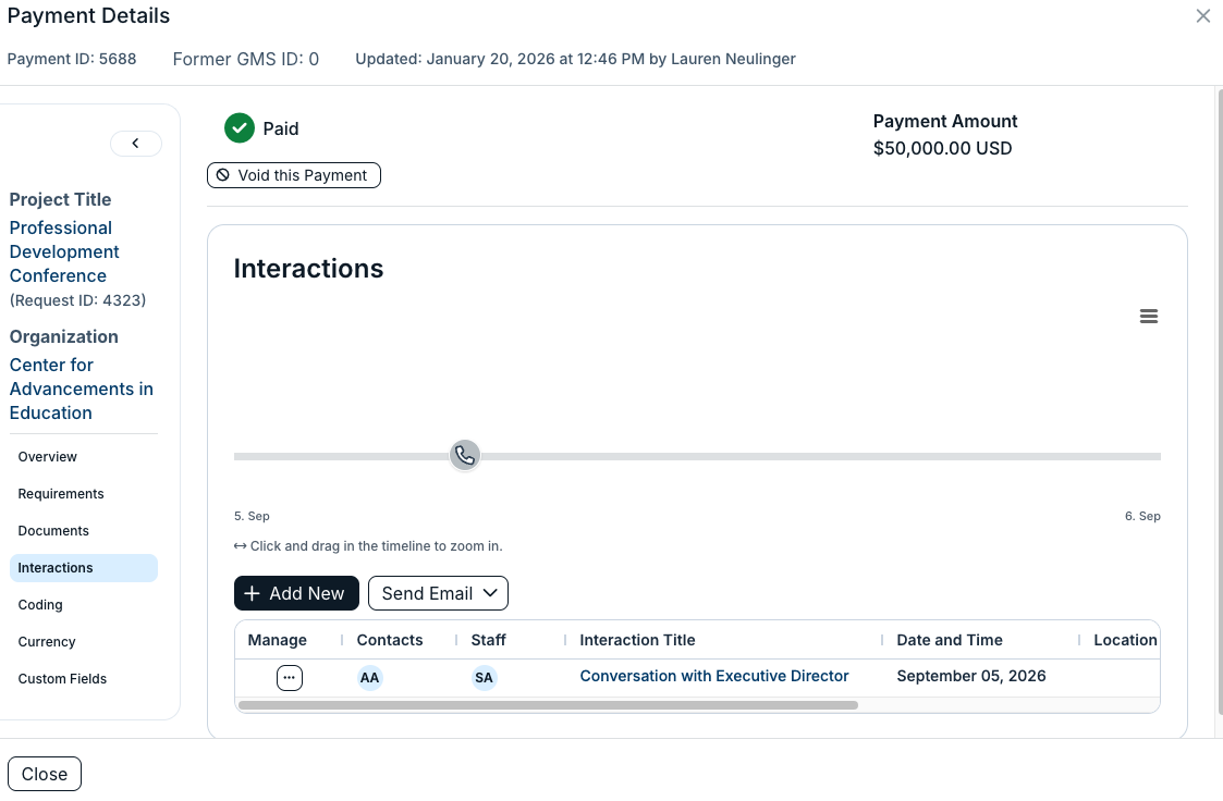 interactions tab