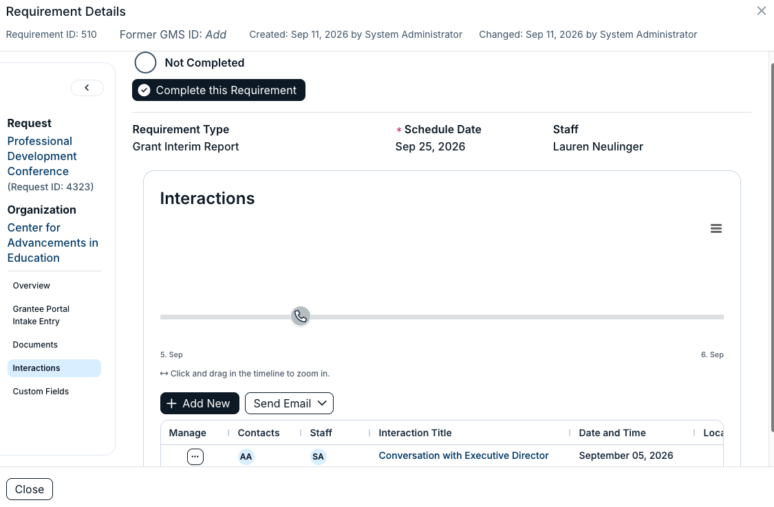 interactions tab
