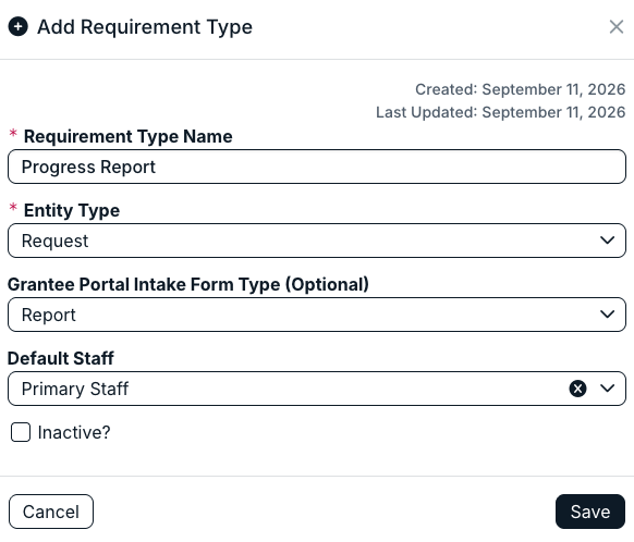 add requirement type modal