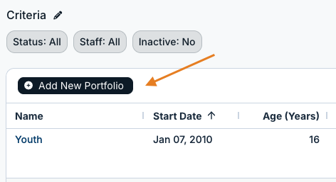 add new portfolio button
