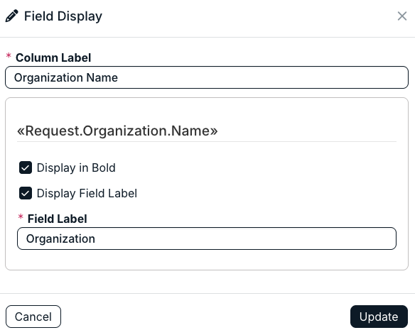 field display modal