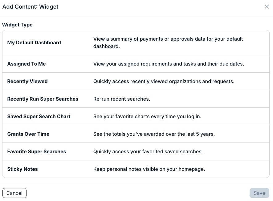 widget modal