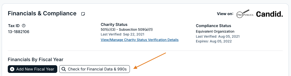 check for financial data & 990s button