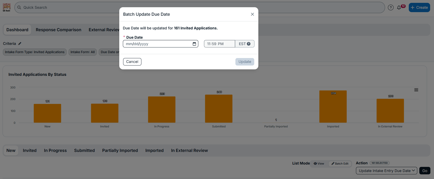 batch update due date modal