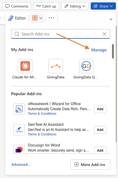 manage option